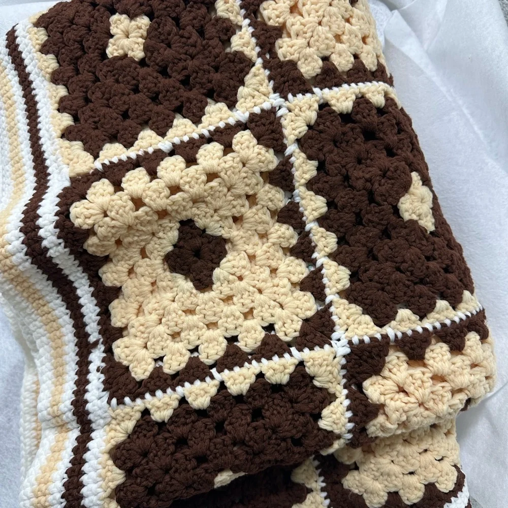 Handmade Granny Square Crochet Afghan Throw Blanket 56x67